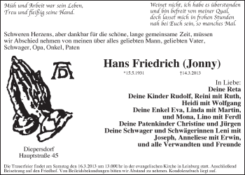 Traueranzeige von Hans Friedrich von Pegnitz-Zeitung